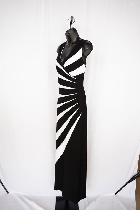 Joseph Ribkoff Black & White Stripe Sleeveless Maxi Dress NWT