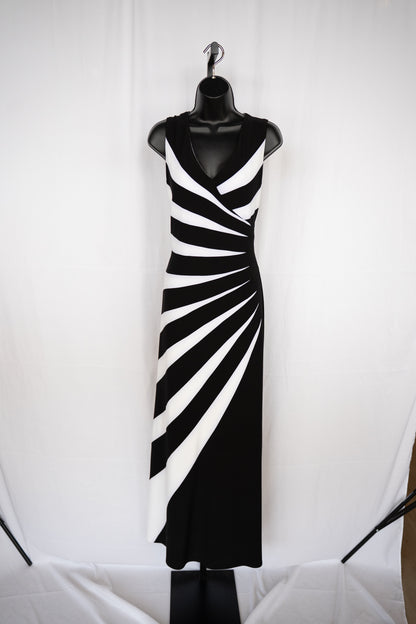 Joseph Ribkoff Black & White Stripe Sleeveless Maxi Dress NWT
