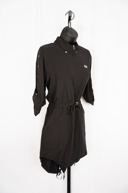 Soybu Black Half Sleeve Zip Up Hooded Athletic Mini Dress w Drawstring