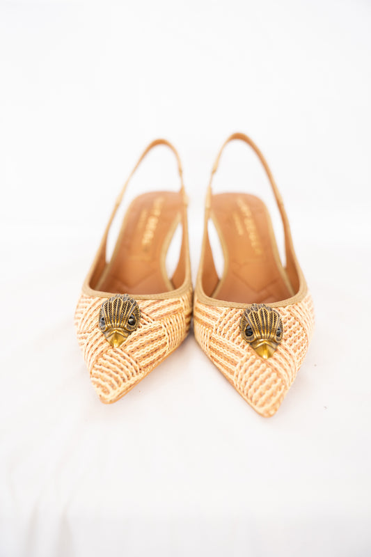 Kurt Geiger Brown Woven Pointed Toe Slingback Heels
