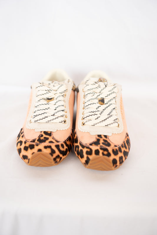 Kurt Geiger Pink Leopard Print Zebra Low Rise Sneakers w Logo