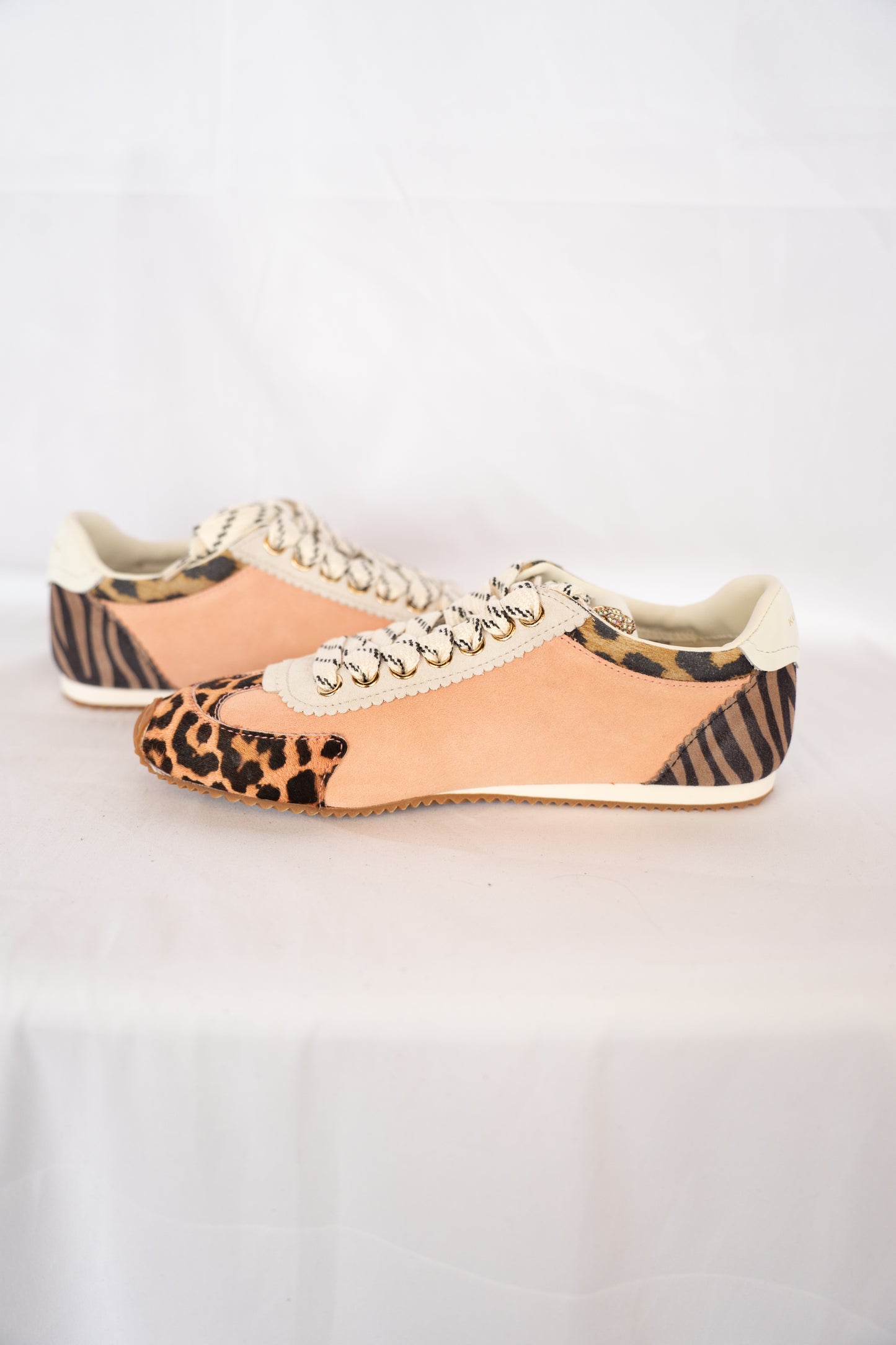 Kurt Geiger Pink Leopard Print Zebra Low Rise Sneakers w Logo