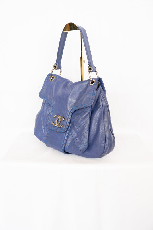Chanel Blue Leather Coco Rider Flap Shoulder Bag w Logo