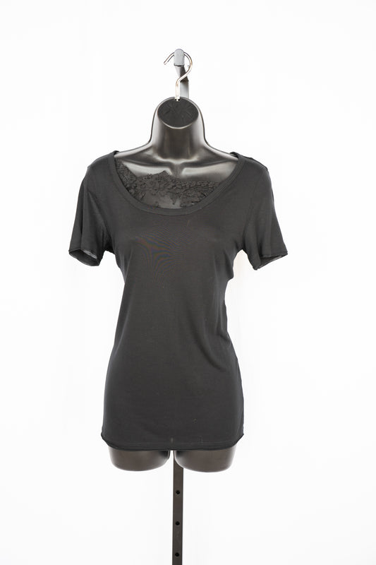 Red Valentino Black Lace Neckline Short Sleeve T-Shirt