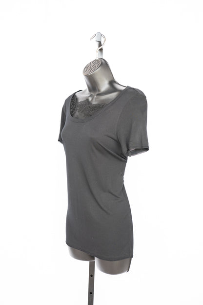 Red Valentino Black Lace Neckline Short Sleeve T-Shirt
