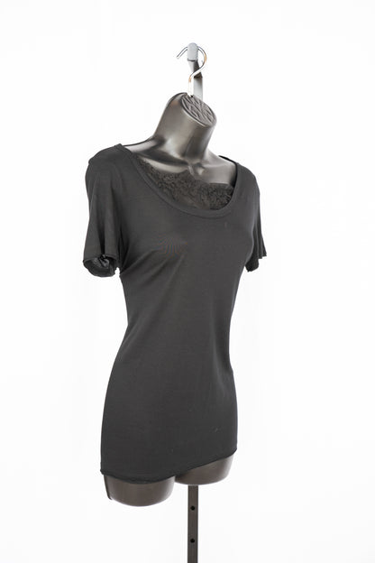 Red Valentino Black Lace Neckline Short Sleeve T-Shirt