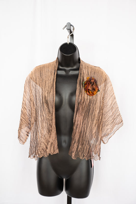 Hooh Designs Gold Metallic Drape Sleeve Shawl w Brooch