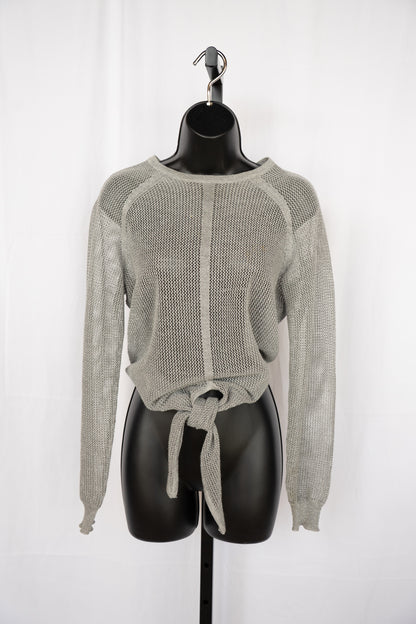 Parker Silver Sparkle Netted Knit Long Sleeve Top w Knot Tie