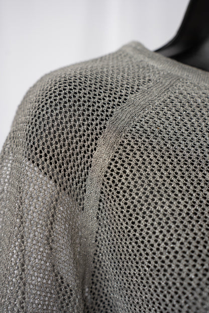 Parker Silver Sparkle Netted Knit Long Sleeve Top w Knot Tie