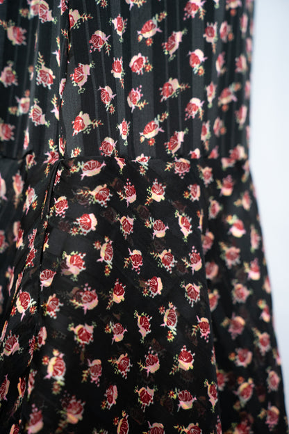 Scotch & Soda Black & Pink Floral Ruffle Hem Midi Skirt