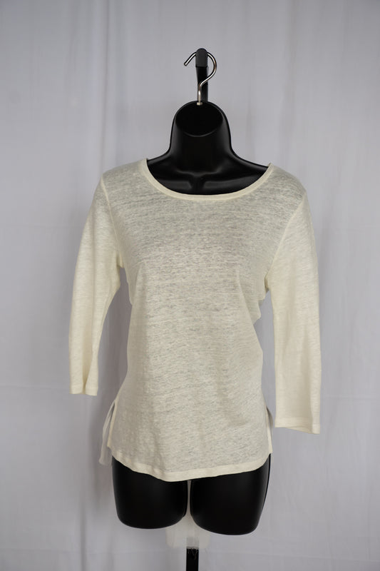 Sandro Linen Chiffon Long Sleeve Pleated Asymmetrical Hem Top