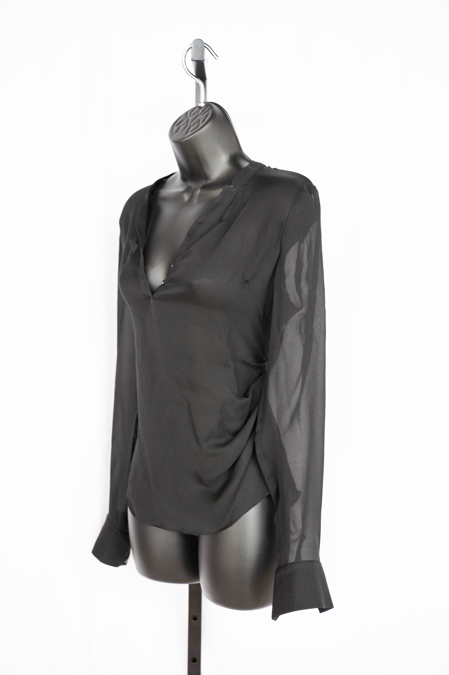 Elizabeth and James Silk Black Half Button Long Sleeve Blouse