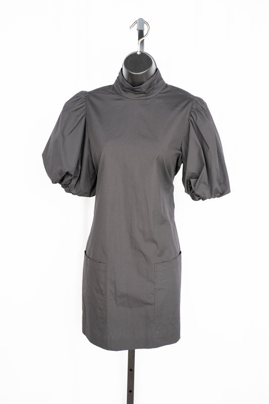 Frame Black 1/2 Puff Sleeve Mock-Neck Knee-Length Dress w Pockets