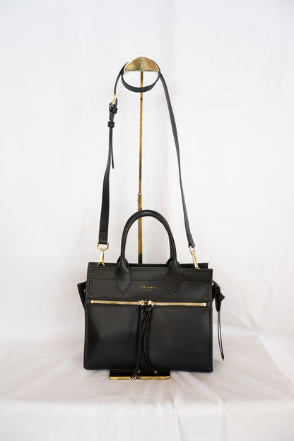 Ted Baker Black Leather Double Front Zip Top/Handle Crossbody Tote