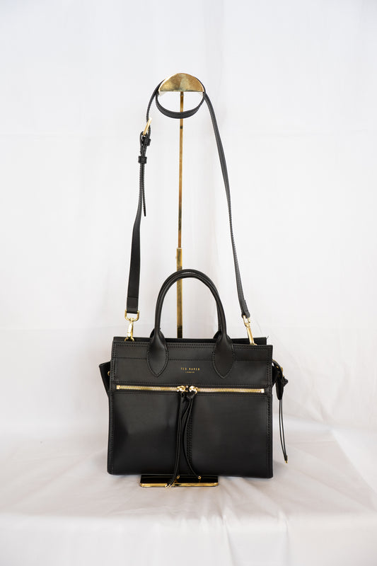 Ted Baker Black Leather Double Front Zip Top/Handle Crossbody Tote