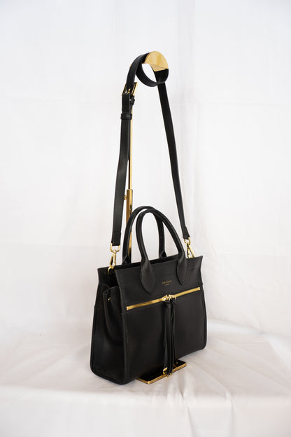 Ted Baker Black Leather Double Front Zip Top/Handle Crossbody Tote