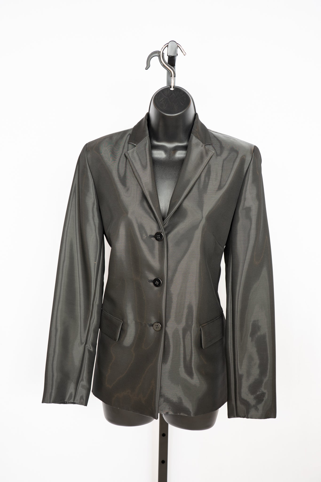 Oscar de la Renta Black Liquid/Metallic Shiny 3-Button Blazer