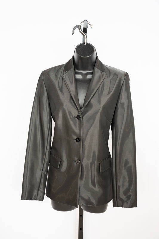 Oscar de la Renta Black Liquid/Metallic Shiny 3-Button Blazer
