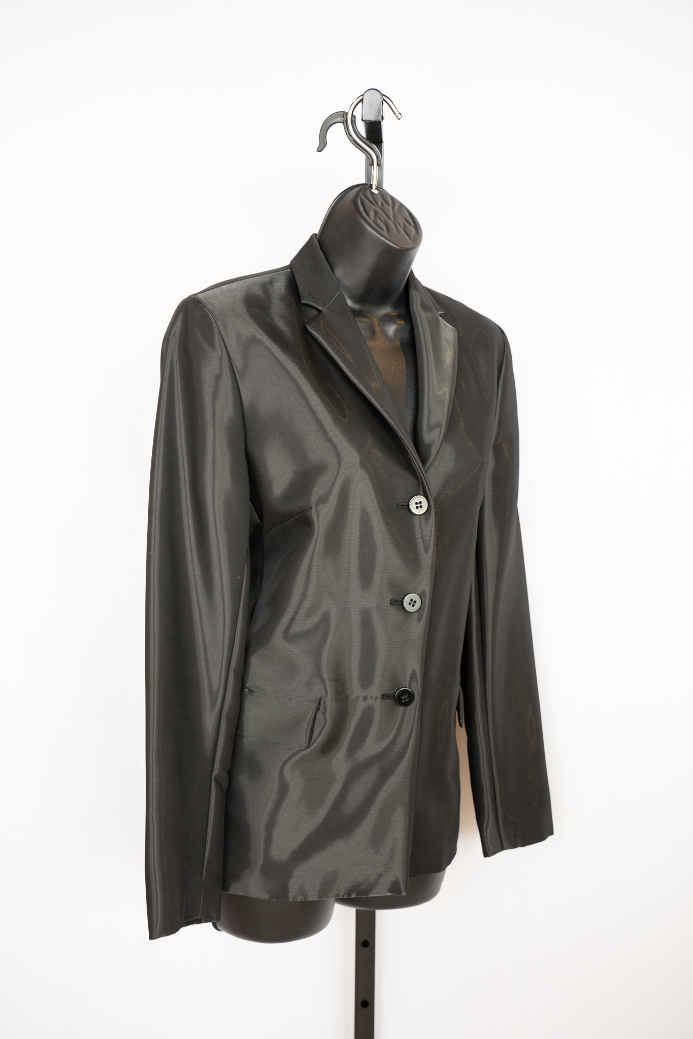 Oscar de la Renta Black Liquid/Metallic Shiny 3-Button Blazer
