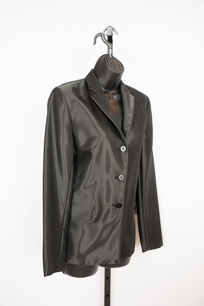 Oscar de la Renta Black Liquid/Metallic Shiny 3-Button Blazer