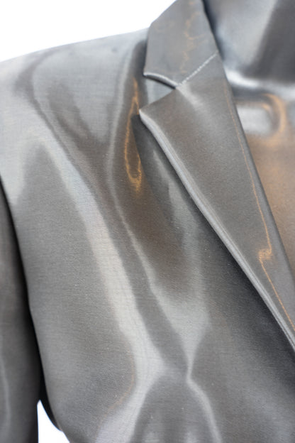 Oscar de la Renta Black Liquid/Metallic Shiny 3-Button Blazer