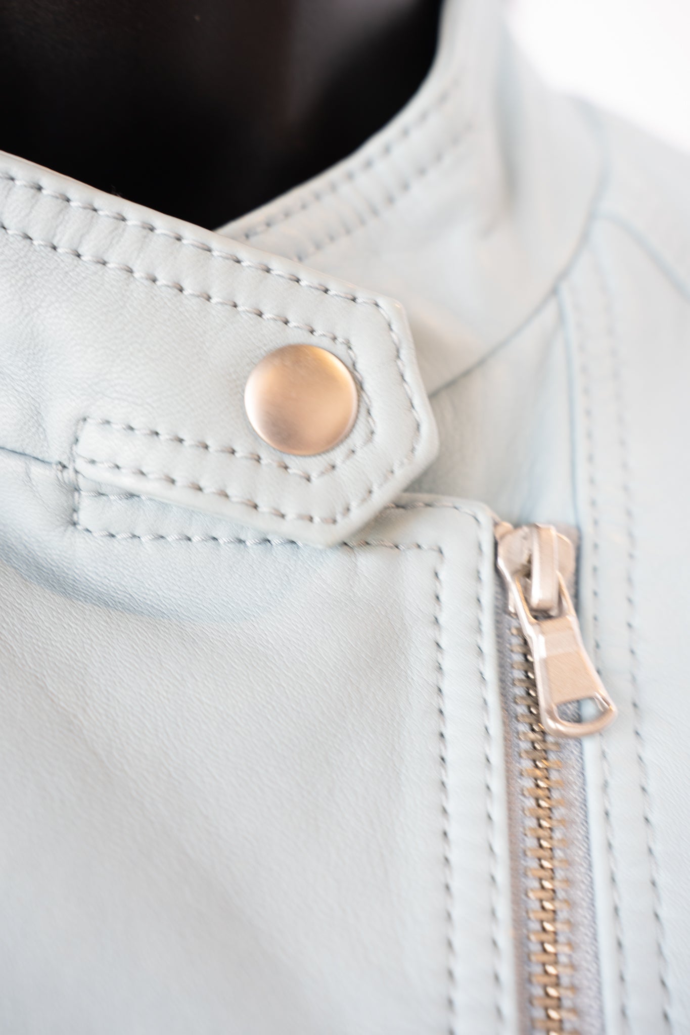 Rebecca Taylor Leather Baby Blue Puff Shoulder Moto Jacket