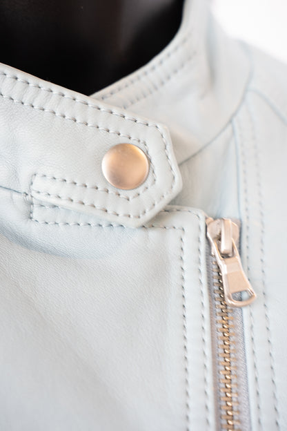 Rebecca Taylor Leather Baby Blue Puff Shoulder Moto Jacket