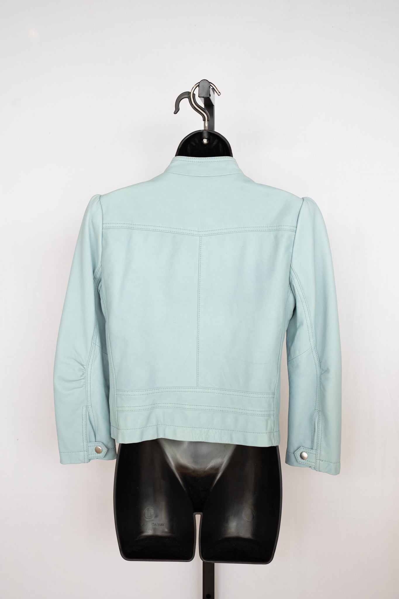 Rebecca Taylor Leather Baby Blue Puff Shoulder Moto Jacket