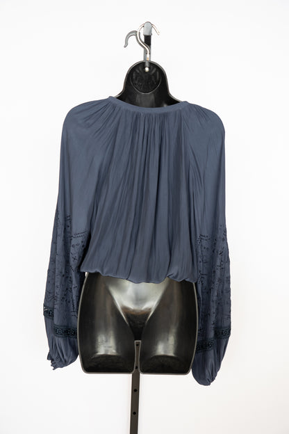 Ramy Brook Navy Blue Long Sleeve Blouse w/ Crochet Details on Sleeves