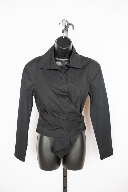 Tory Burch Black Long Sleeve Poplin Wrap Shirt NWT