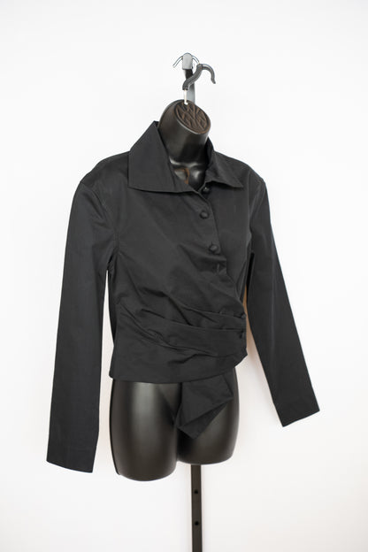 Tory Burch Black Long Sleeve Poplin Wrap Shirt NWT
