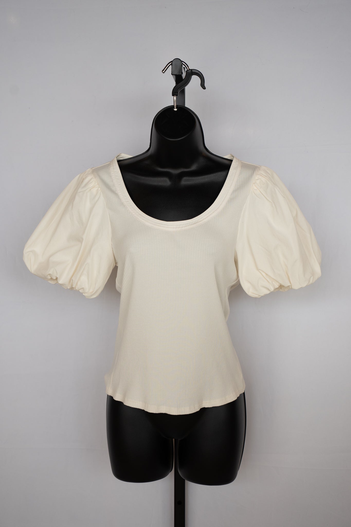 Derek Lam Cream Puff Short Sleeve Ribbed U-Neck Top
