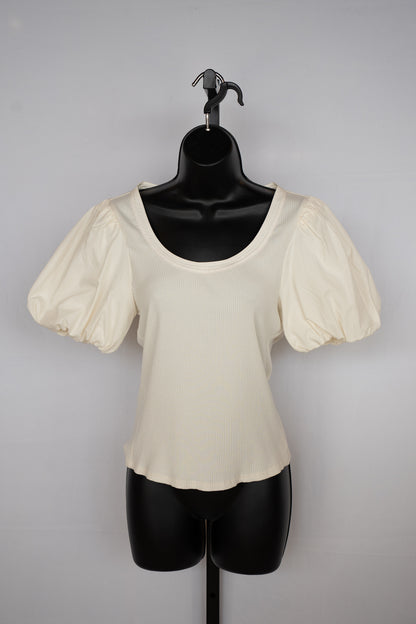 Derek Lam Cream Puff Short Sleeve Ribbed U-Neck Top