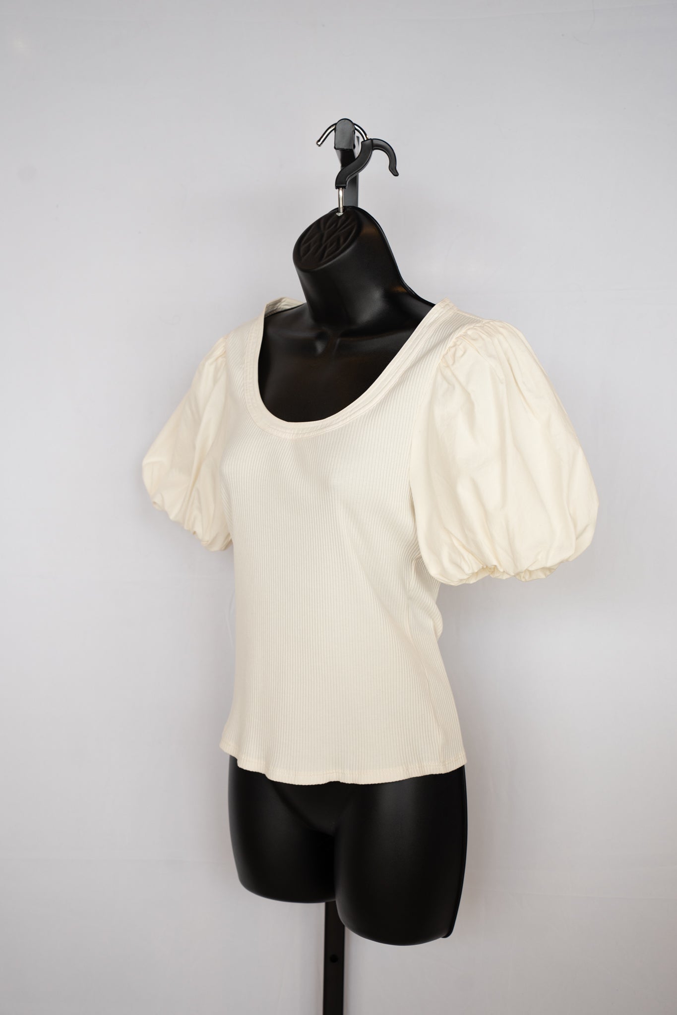 Derek Lam Cream Puff Short Sleeve Ribbed U-Neck Top