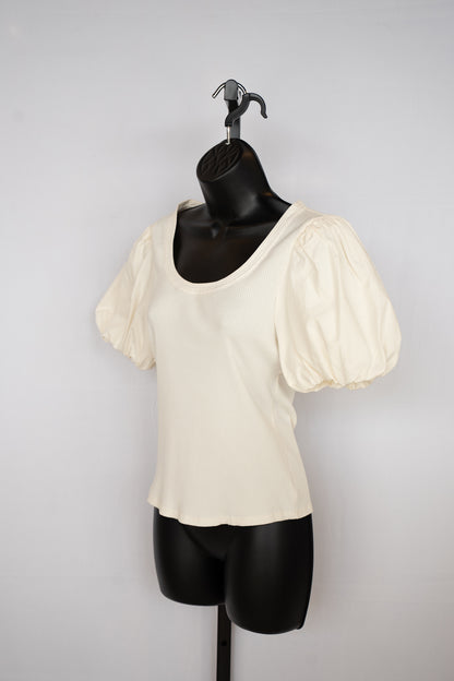 Derek Lam Cream Puff Short Sleeve Ribbed U-Neck Top