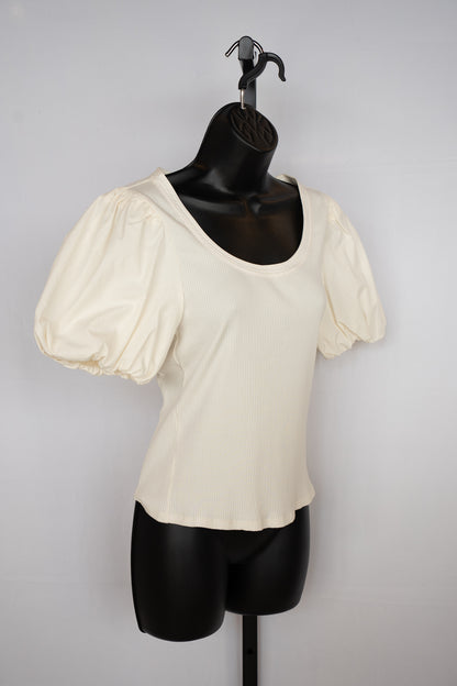 Derek Lam Cream Puff Short Sleeve Ribbed U-Neck Top