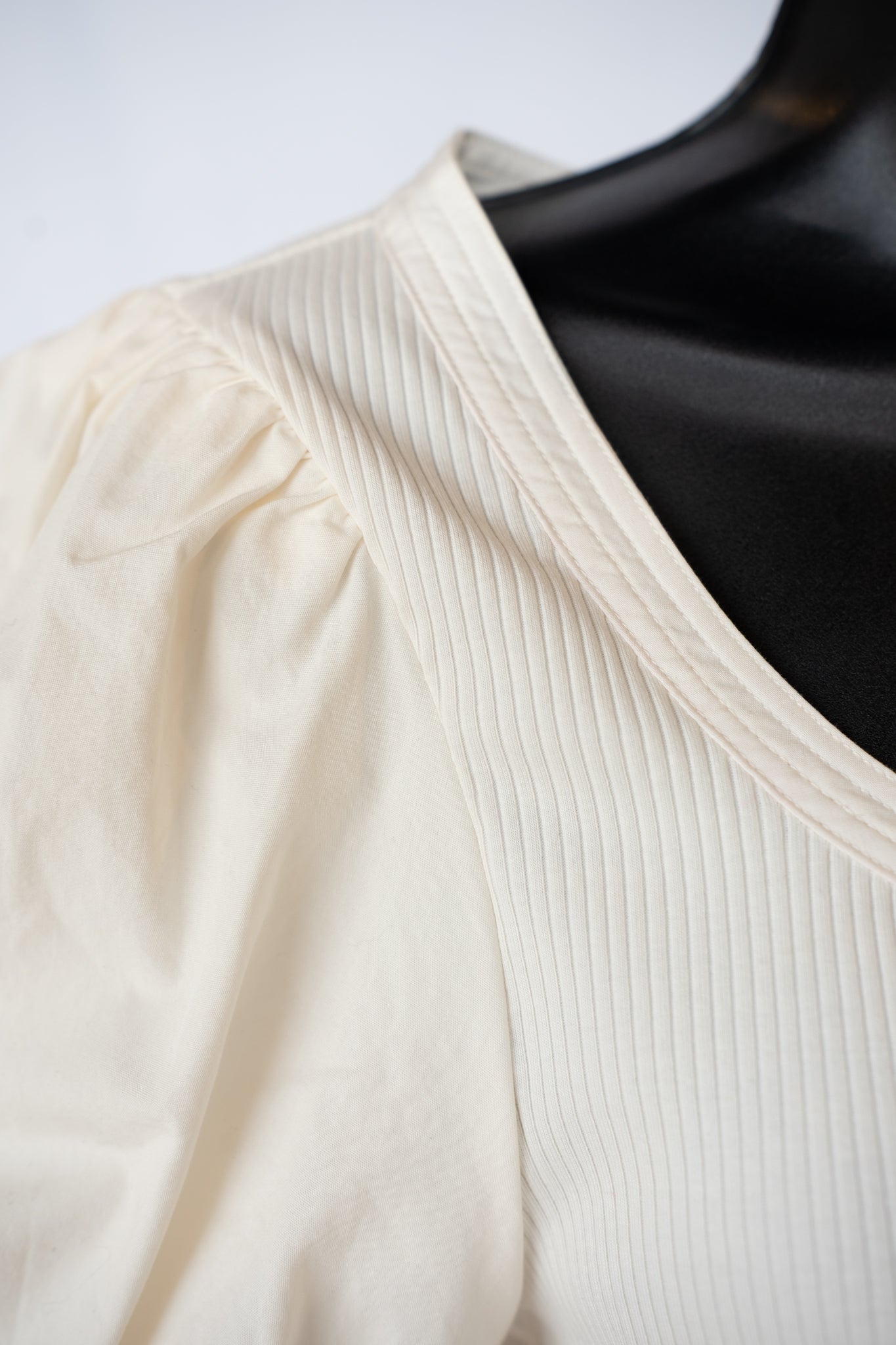 Derek Lam Cream Puff Short Sleeve Ribbed U-Neck Top