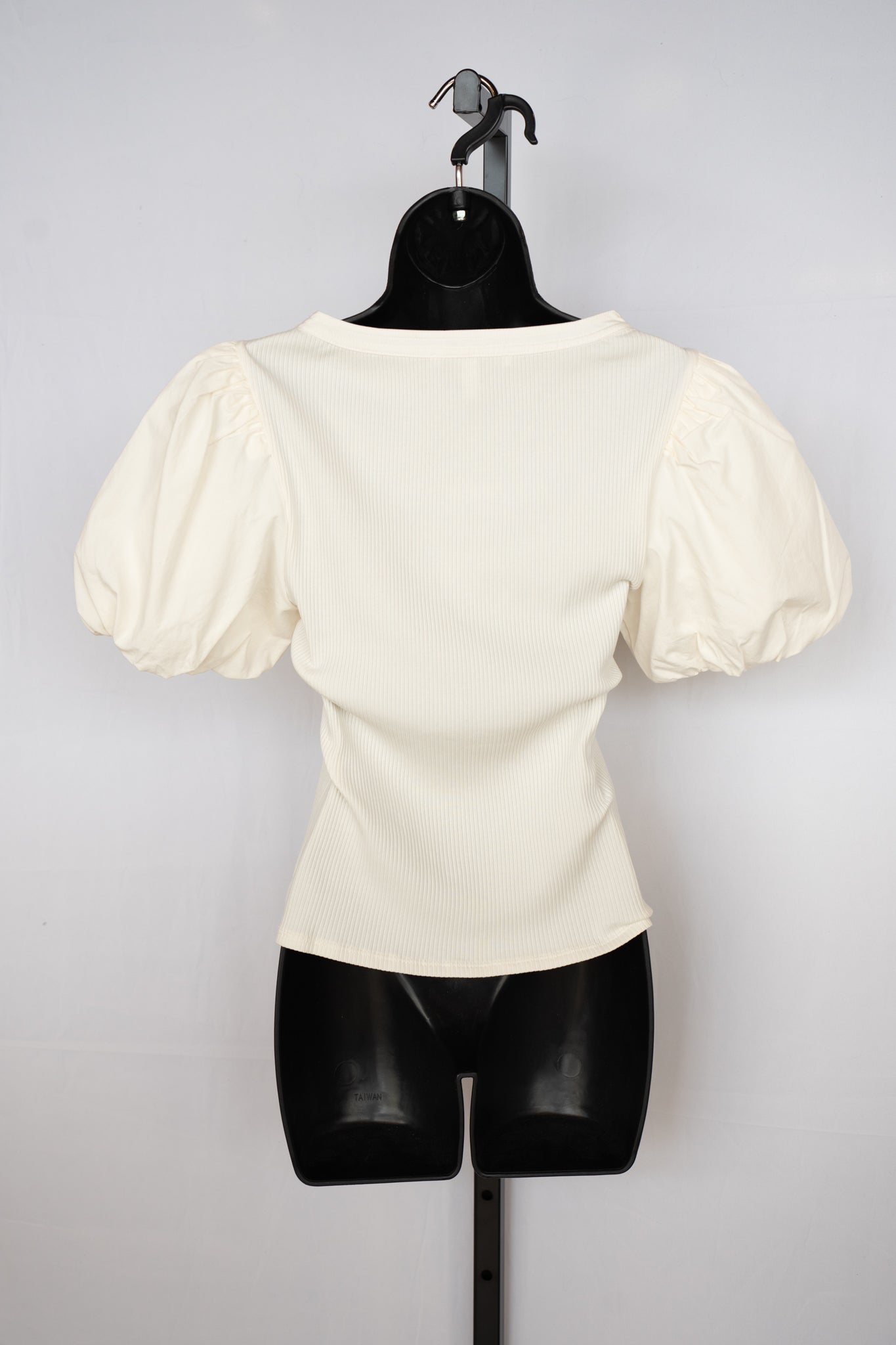 Derek Lam Cream Puff Short Sleeve Ribbed U-Neck Top