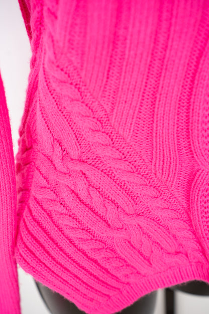 Ted Baker Hot Pink Braided Knit Long Sleeve Sweater
