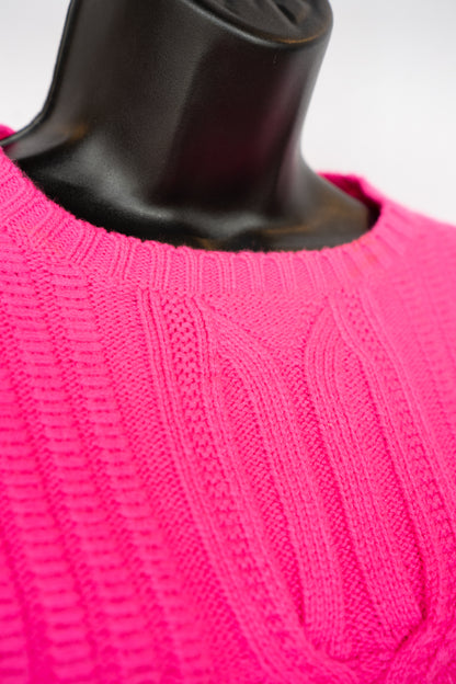 Ted Baker Hot Pink Braided Knit Long Sleeve Sweater