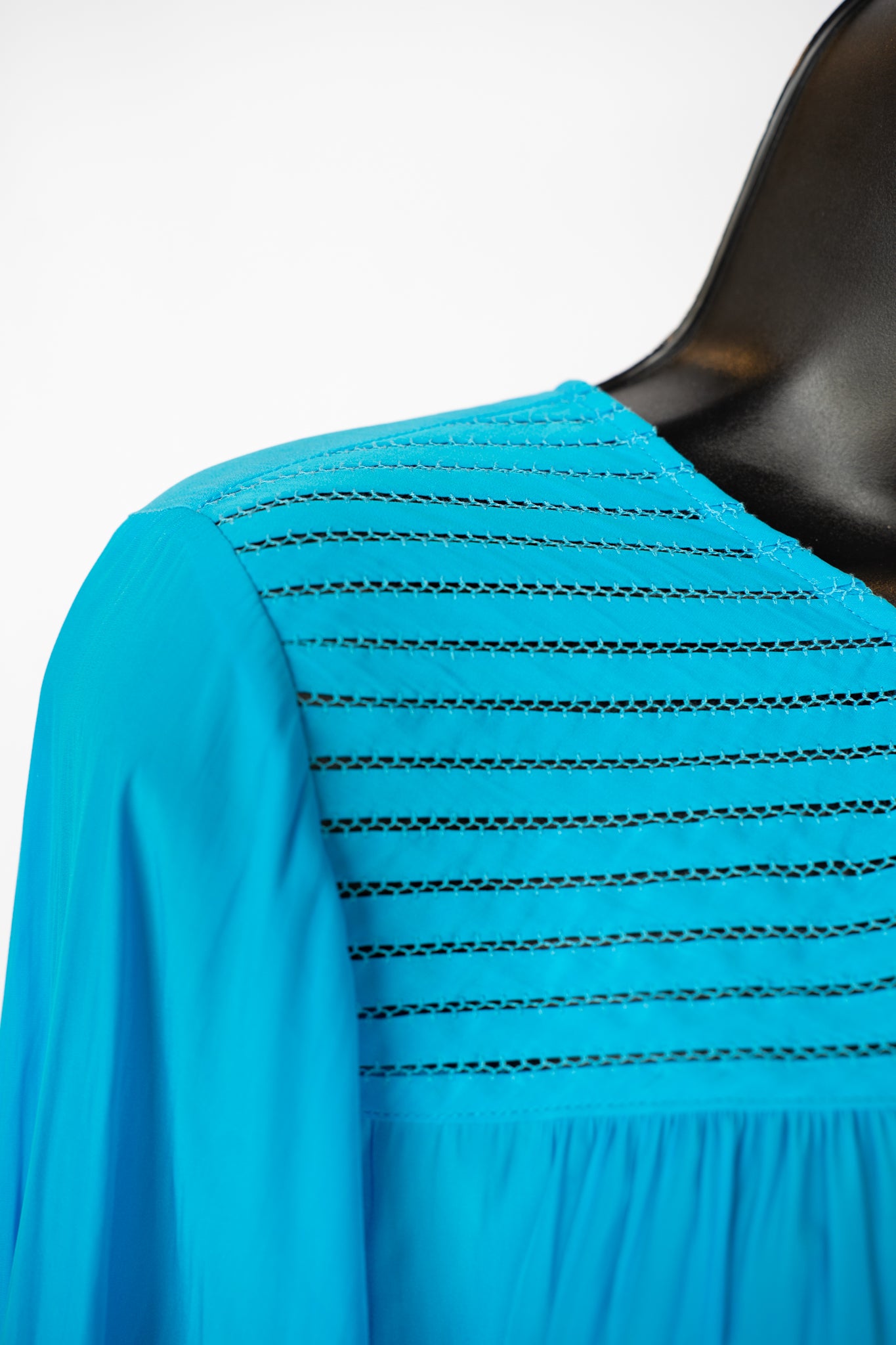 Ramy Brook Bright Blue Long Sleeve Blouse w/ Smocked Bottom NWT