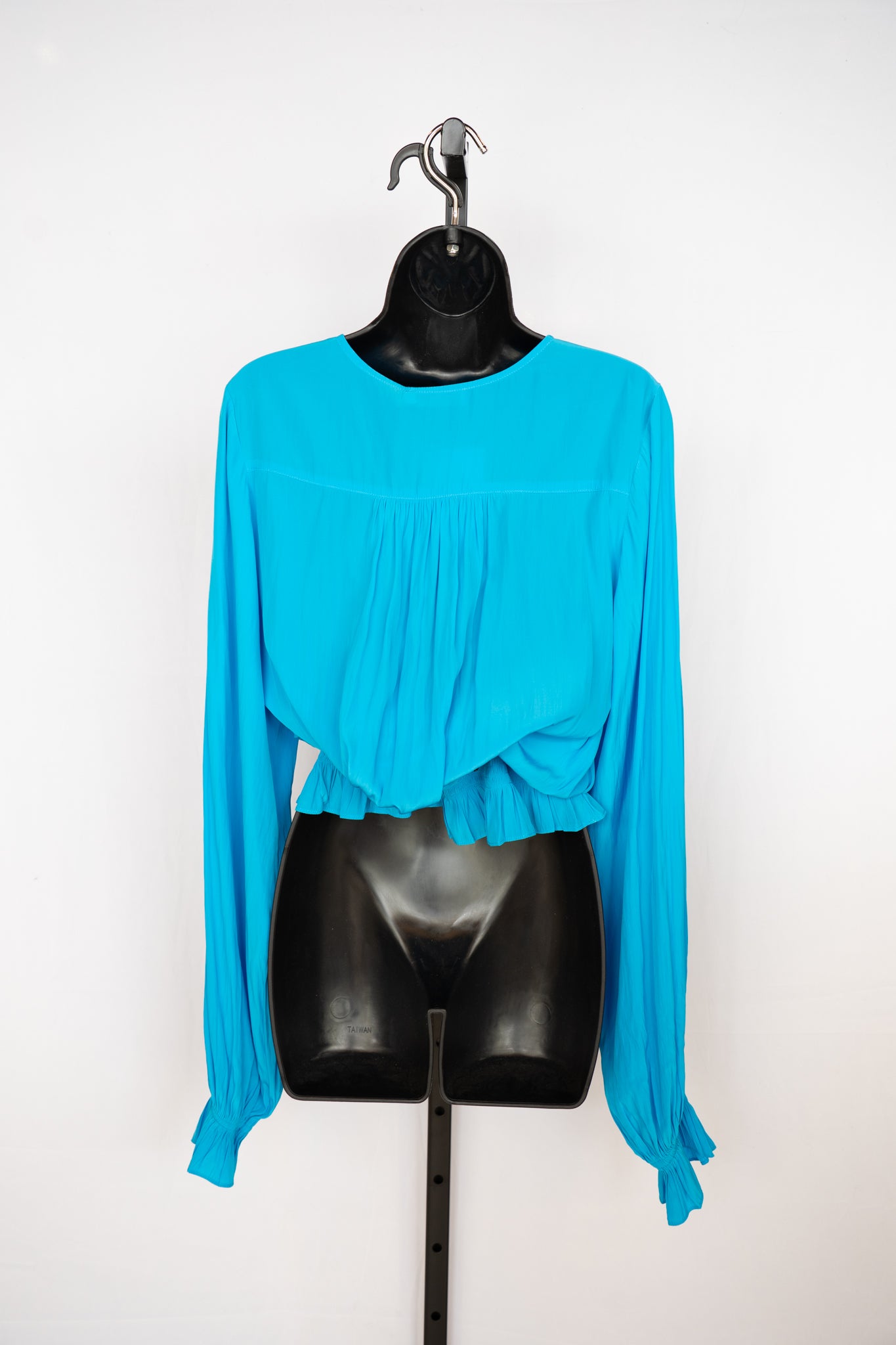 Ramy Brook Bright Blue Long Sleeve Blouse w/ Smocked Bottom NWT