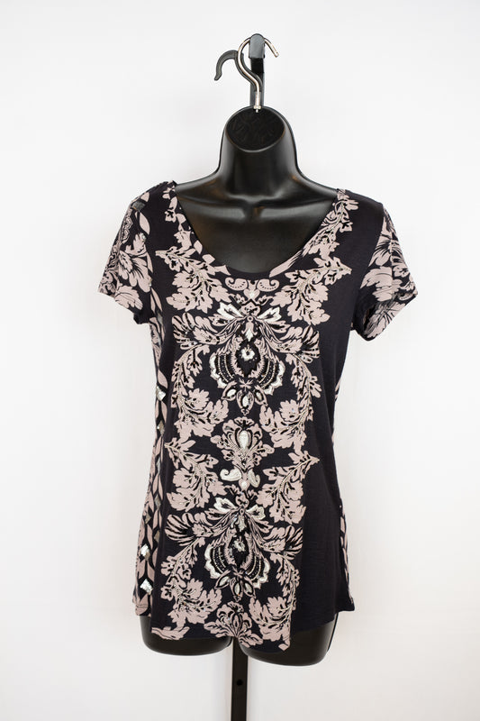 Desigual Black Light Purple Floral Beaded & Sequin Short Sleeve T-Shirt