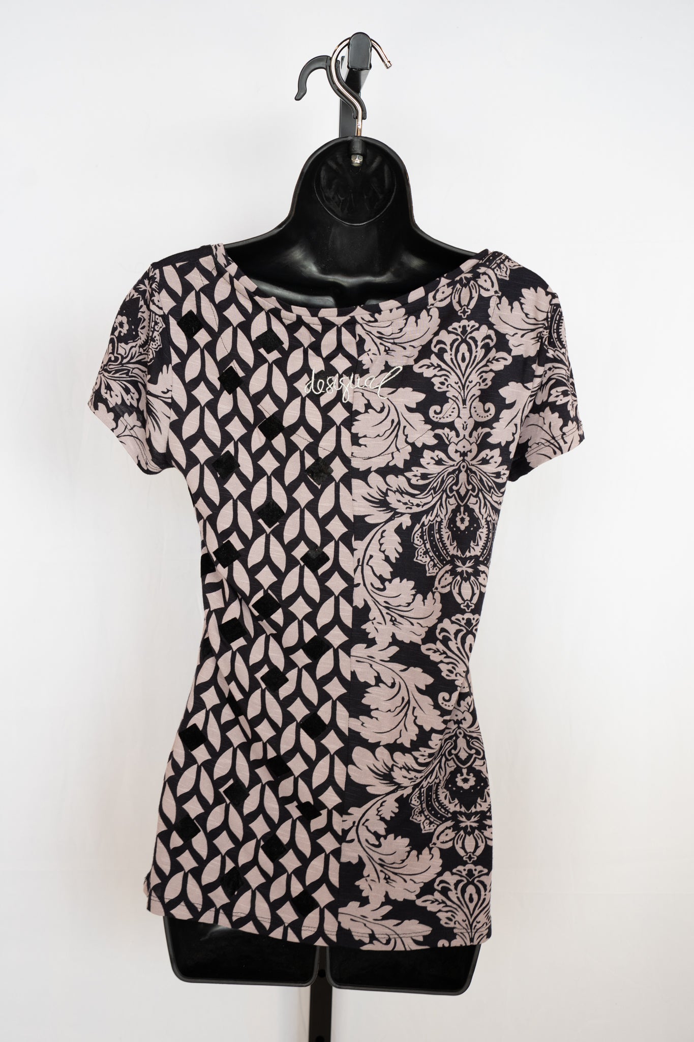 Desigual Black Light Purple Floral Beaded & Sequin Short Sleeve T-Shirt