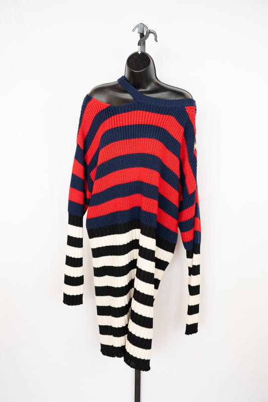 Balmain Blue, Red, White & Black Striped Sweater Dress NWT