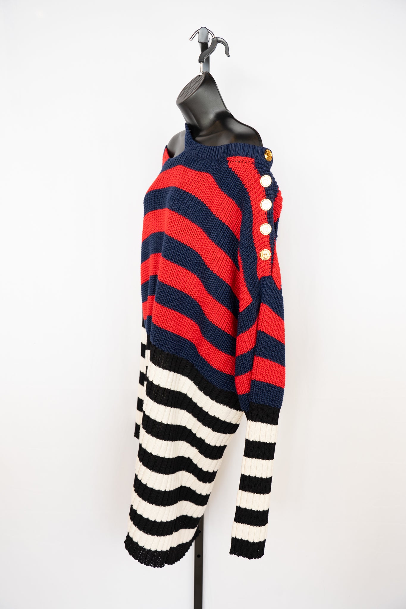 Balmain Blue, Red, White & Black Striped Sweater Dress NWT
