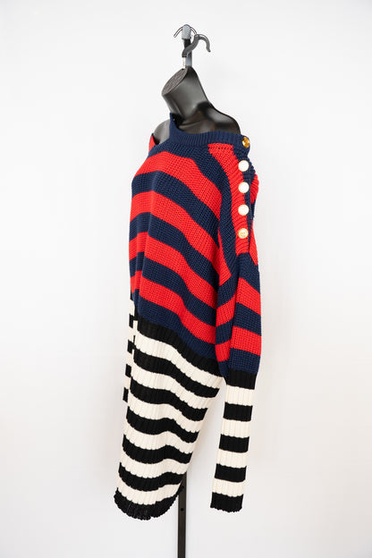Balmain Blue, Red, White & Black Striped Sweater Dress NWT