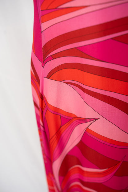 Farm Rio Mesh Pink Orange Abstract Sleeveless Midi Dress