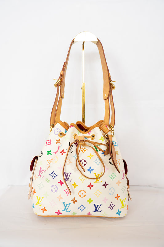 Louis Vuitton White w Multicolore Monogram Noé Petit Bag