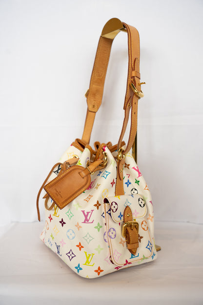 Louis Vuitton White w Multicolore Monogram Noé Petit Bag